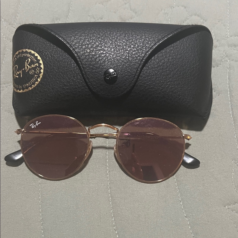 Ray-Ban Gold Frame Sunglasses with Pink Lenses